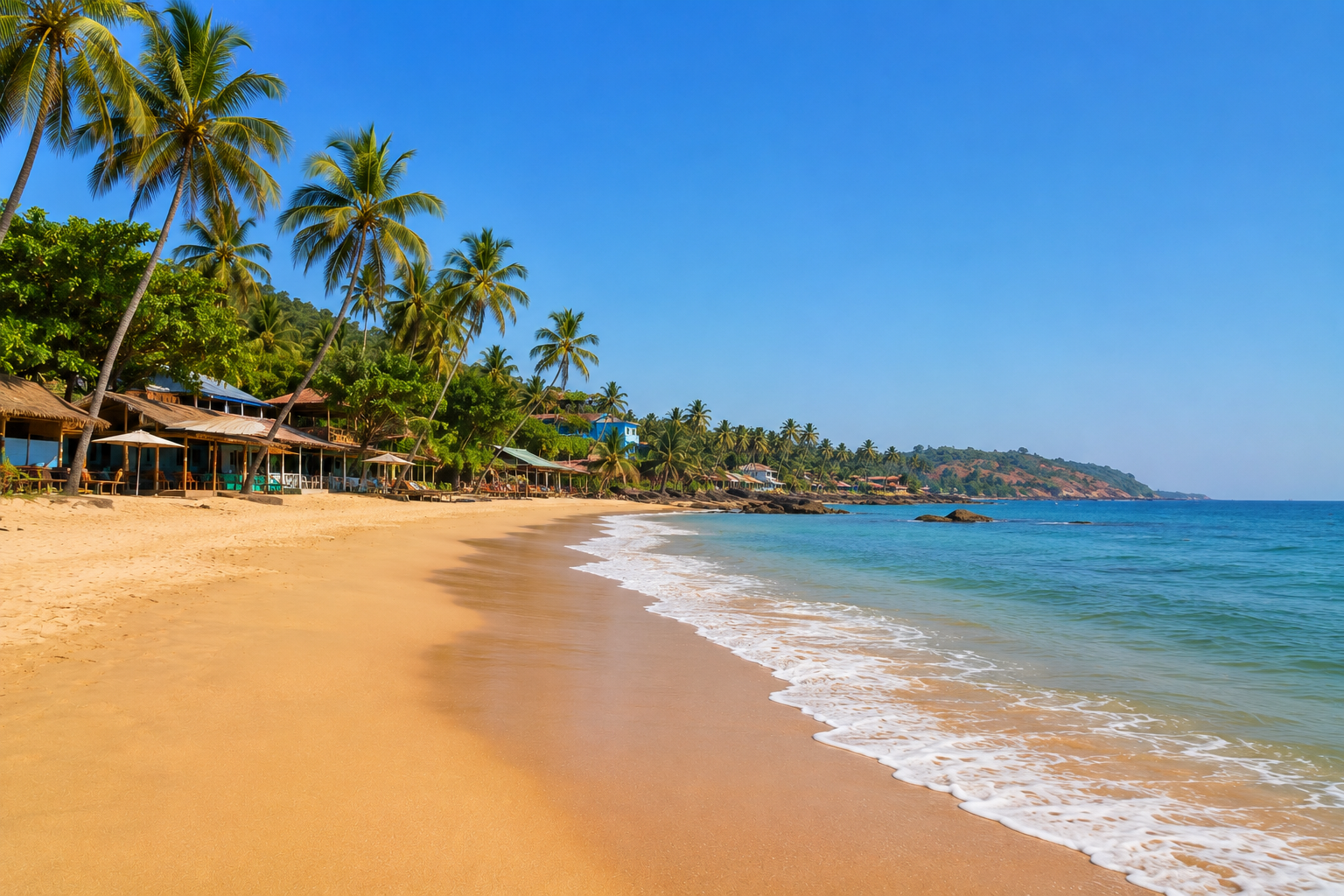 Quiet palm-lined Agonda Beach in South Goa