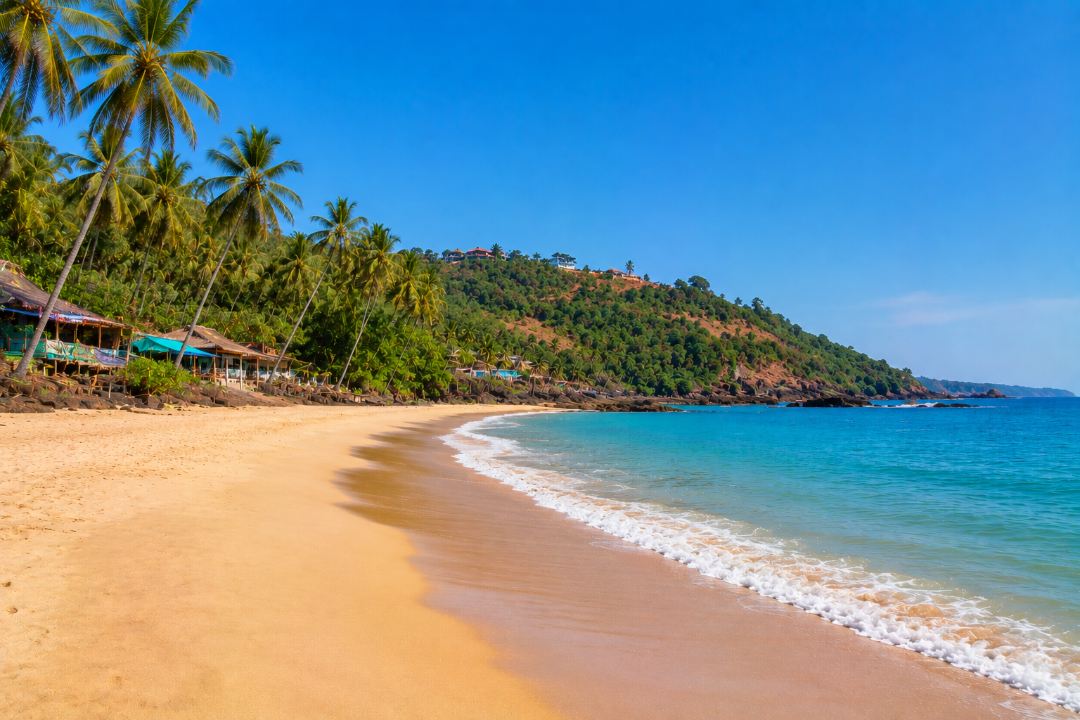 Palm-lined Baga Beach in North Goa