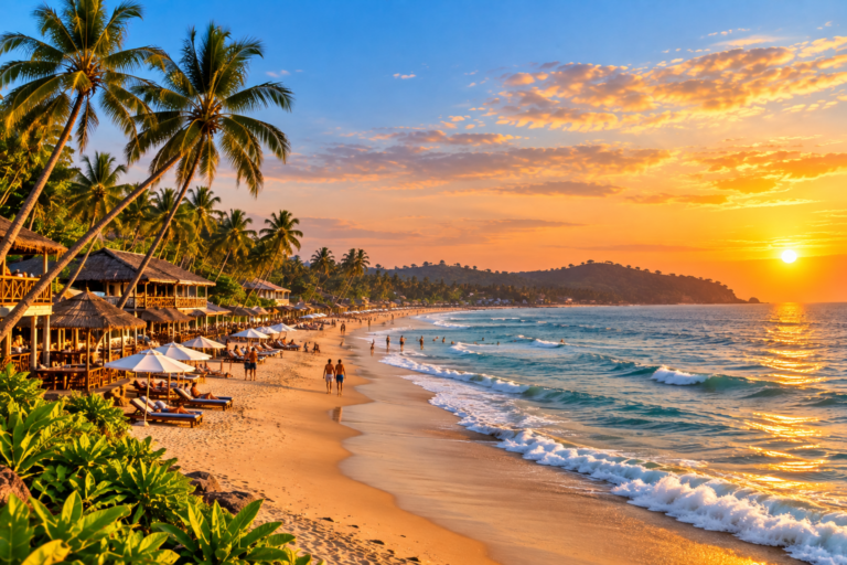 Lively palm-lined North Goa beach scenery representing a Baga versus Calangute comparison