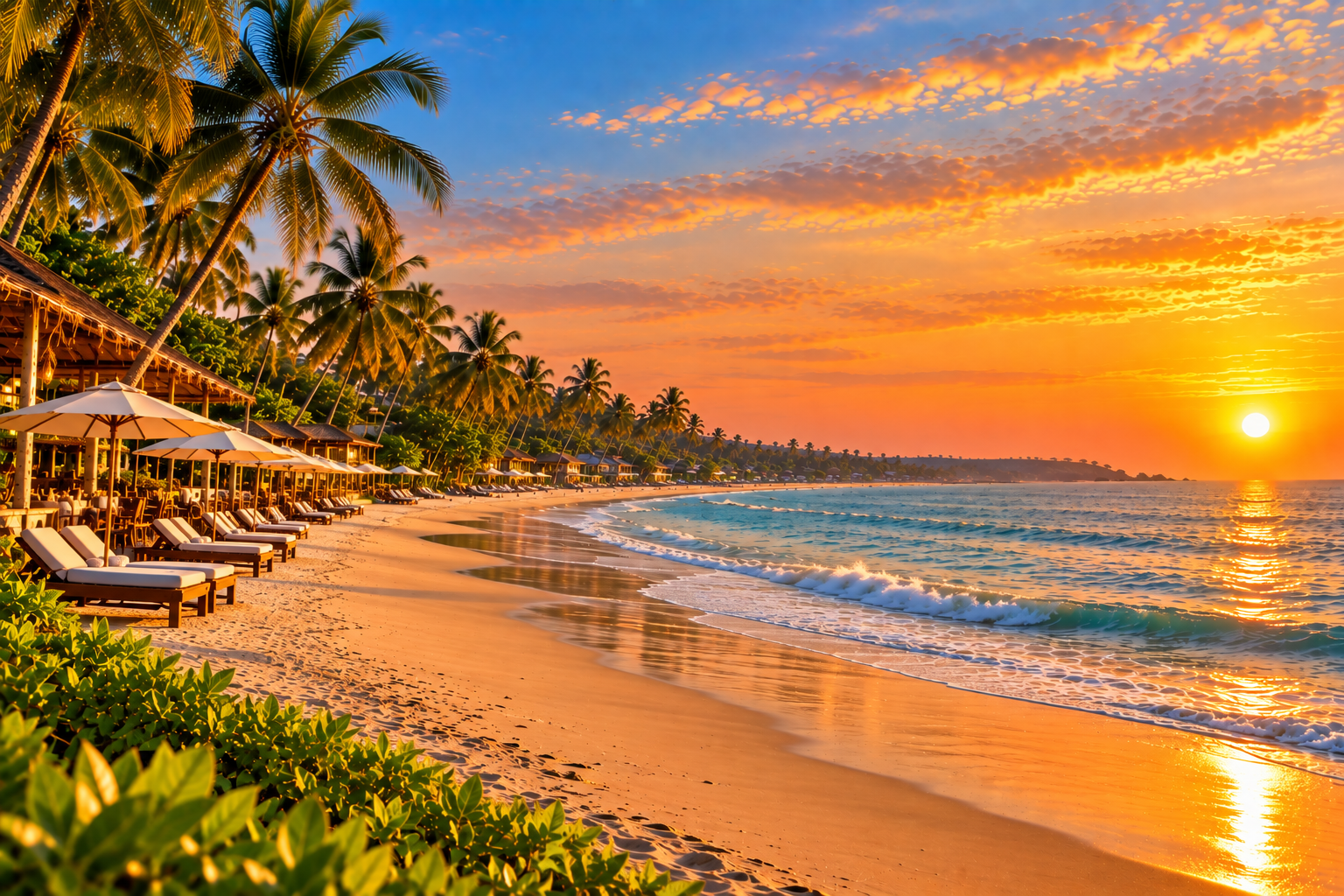 Quiet palm-lined South Goa resort beach representing a Benaulim versus Varca comparison