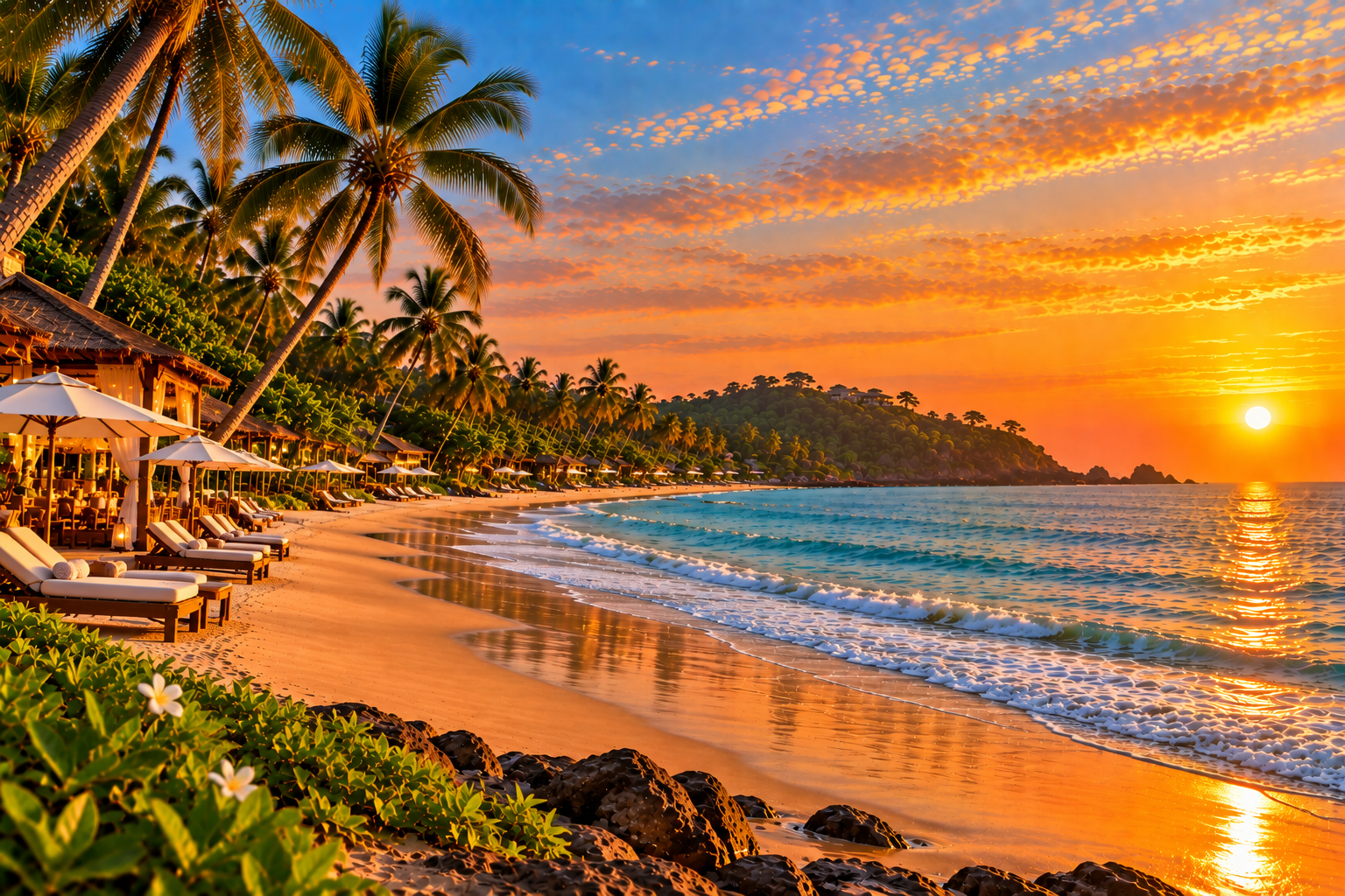 Relaxed tropical beach resort scenery for a family holiday in Goa