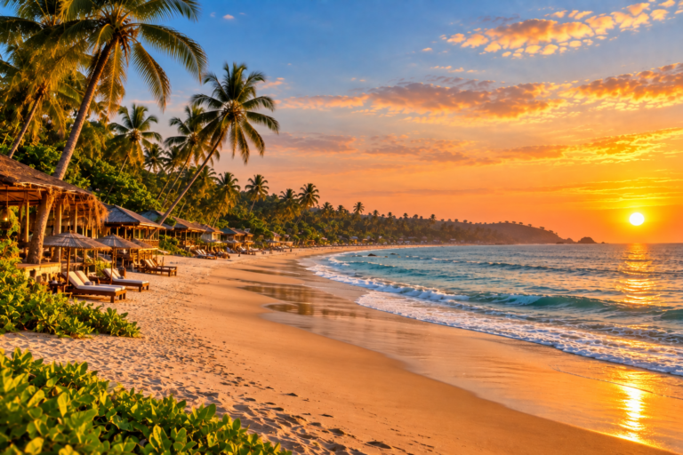 Quiet palm-lined North Goa beach scenery representing a Morjim versus Ashwem comparison