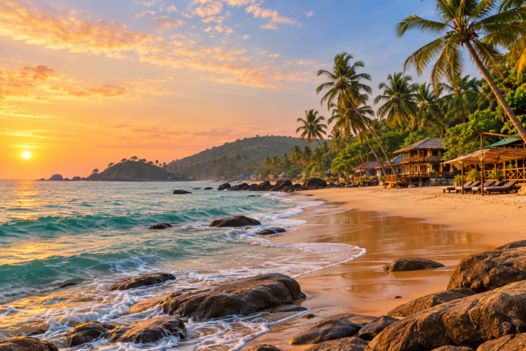 Quiet palm-lined beach scenery representing Patnem in South Goa